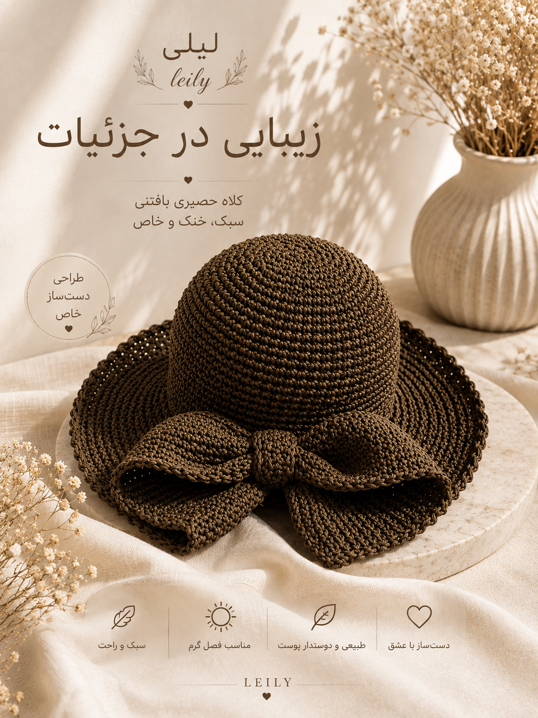 کلاه رافیا مدل پاپیونی ۲